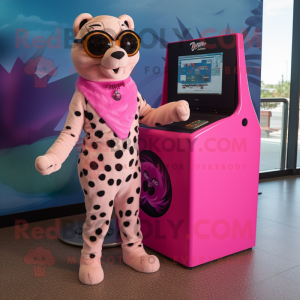 Pink Cheetah mascot costume character dressed with a Tank Top and Sunglasses