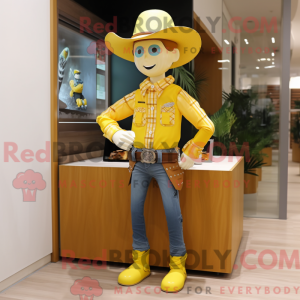 Gul Cowboy maskot kostyme...