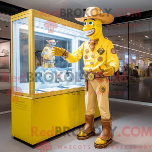 Gul Cowboy maskot kostyme...