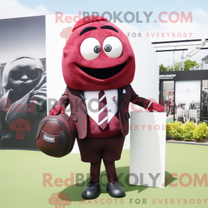Maroon Rugby Ball mascot...