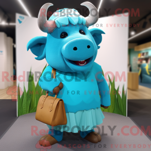 Cyan Buffalo maskot kostume...