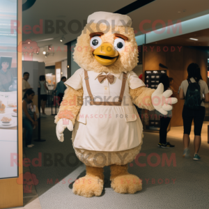 Tan Fried Chicken mascot costume character dressed with a Culottes and Suspenders