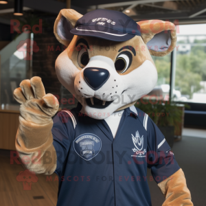 Navy Thylacosmilus mascot costume character dressed with a Polo Tee and Gloves