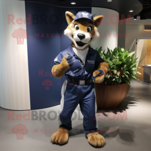 Navy Thylacosmilus mascot costume character dressed with a Polo Tee and Gloves