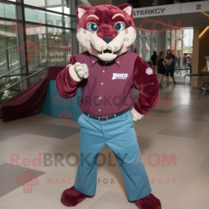 Maroon Puma maskot kostume...