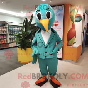 Teal Mango mascot costume...
