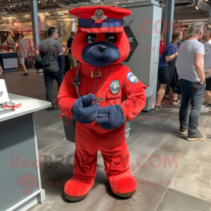 Red Navy Seal mascot costume character dressed with a Poplin Shirt and Keychains