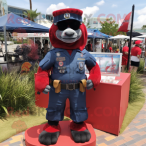 Red Navy Seal mascot costume character dressed with a Poplin Shirt and Keychains