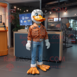 Rust Goose mascot costume character dressed with a Bootcut Jeans and Keychains