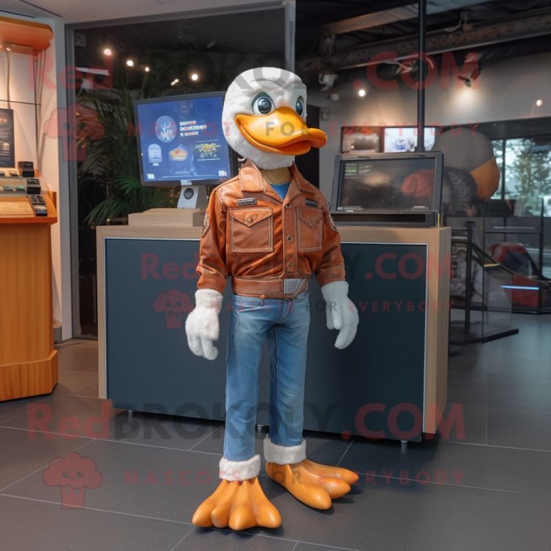 Rust Goose mascot costume character dressed with a Bootcut Jeans and Keychains Rust Goose mascot costume character dressed with a Bootcut Jeans and Keychains