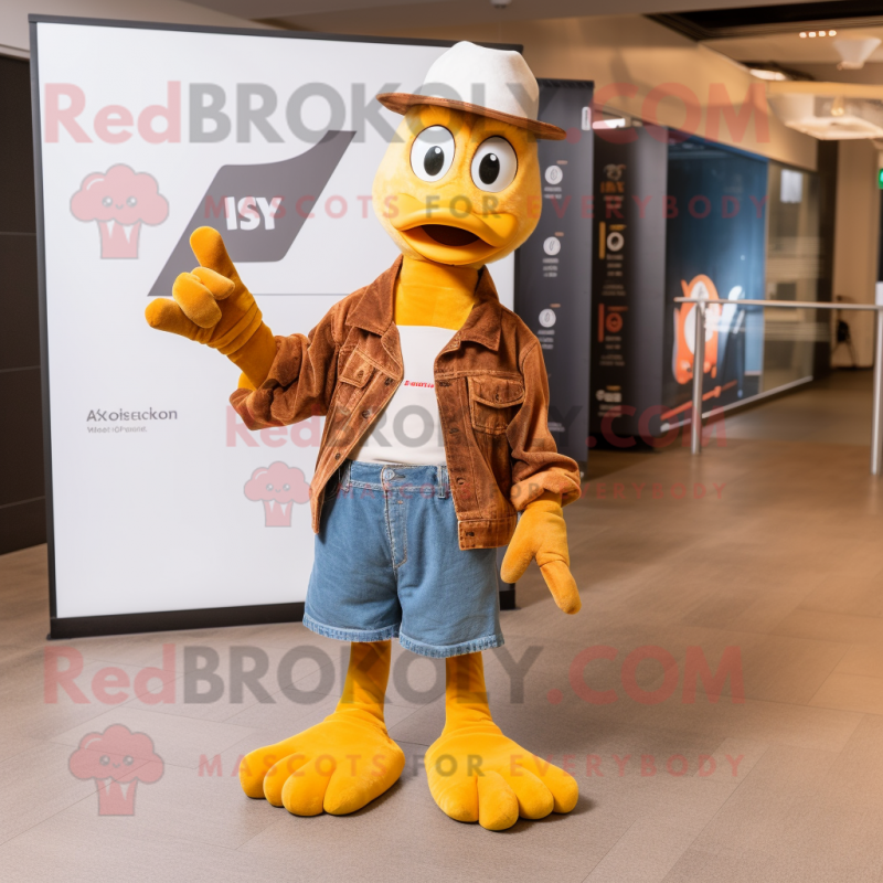 Rust Goose mascot costume character dressed with a Bootcut Jeans and Keychains