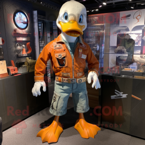 Rust Goose mascot costume character dressed with a Bootcut Jeans and Keychains