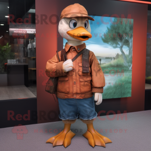 Rust Goose mascot costume character dressed with a Bootcut Jeans and Keychains