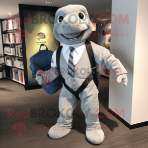 Silver Turtle mascot costume character dressed with a Suit and Backpacks