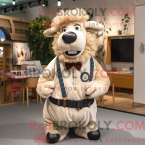 Beige Suffolk Sheep maskot...