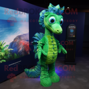 Green Sea Horse mascot costume character dressed with a Suit and Headbands