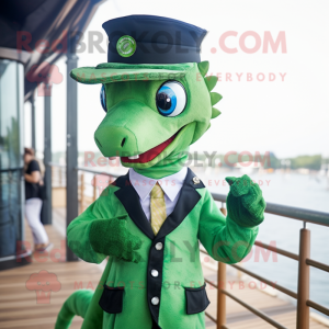 Green Sea Horse mascot costume character dressed with a Suit and Headbands