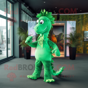 Green Sea Horse mascot costume character dressed with a Suit and Headbands