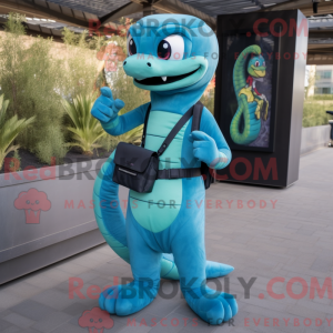 Cyan Snake maskotdraktfigur...