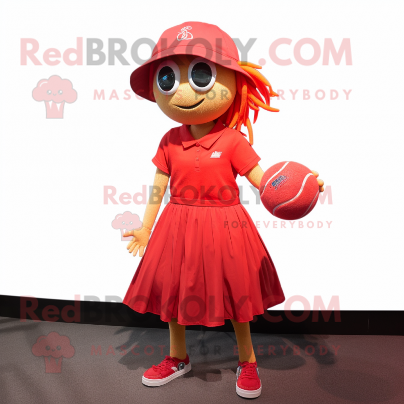 Red Volleyball Ball mascot costume character dressed with a Shift Dress and Caps Red Volleyball Ball mascot costume character dressed with a Shift Dress and Caps