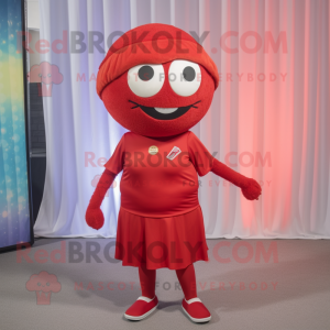 Red Volleyball Ball mascot costume character dressed with a Shift Dress and Caps