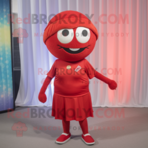 Red Volleyball Ball mascot costume character dressed with a Shift Dress and Caps