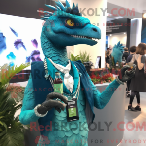 Turquoise Utahraptor mascot...