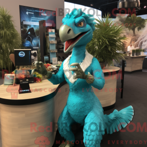 Turquoise Utahraptor mascot...