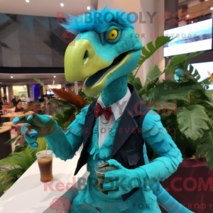 Turquoise Utahraptor mascot...