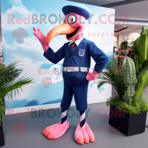 Navy Flamingo mascot costume character dressed with a Joggers and Bow ties