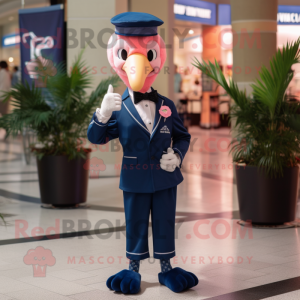 Navy Flamingo mascot costume character dressed with a Joggers and Bow ties