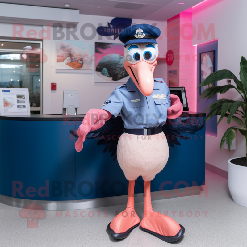 Navy Flamingo mascot costume character dressed with a Joggers and Bow ties Navy Flamingo mascot costume character dressed with a Joggers and Bow ties