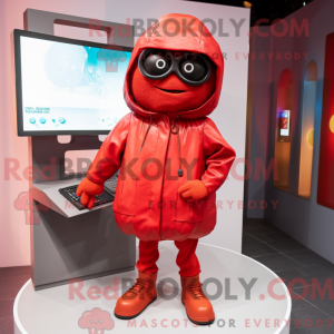 Rød TV-maskotdraktfigur...