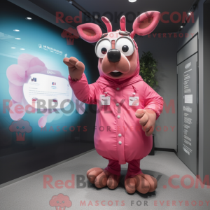 Pink Rensdyr maskot kostume...