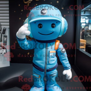 Cyan Astronaut maskot drakt...