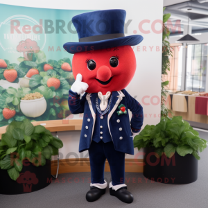 Navy Strawberry mascot costume character dressed with a Blazer and Hats