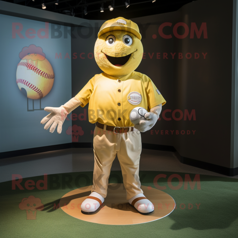 Yellow Baseball Ball mascot costume character dressed with a Polo Shirt and Bow ties