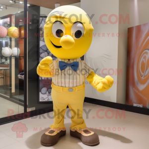 Yellow Baseball Ball mascot costume character dressed with a Polo Shirt and Bow ties
