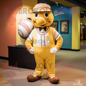 Yellow Baseball Ball mascot costume character dressed with a Polo Shirt and Bow ties