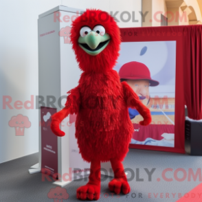 Fantasia de mascote de ema vermelha com macacão e cachecóis - Mascotes emu - REBROKO_362414 - RedBrokoly.com