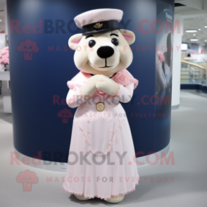 Navy Pink mascot costume character dressed with a Wedding Dress and Necklaces