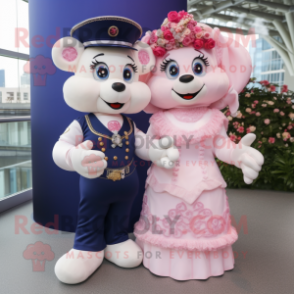 Navy Pink mascot costume character dressed with a Wedding Dress and Necklaces