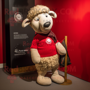 Red Suffolk Sheep mascot costume character dressed with a Henley Shirt and Pocket squares