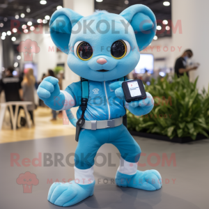 Sky Blue Dormouse mascot costume character dressed with a Leggings and Smartwatches
