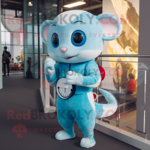 Sky Blue Dormouse mascot costume character dressed with a Leggings and Smartwatches