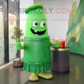 Green Scented Candle mascot costume character dressed with a Pencil Skirt and Caps