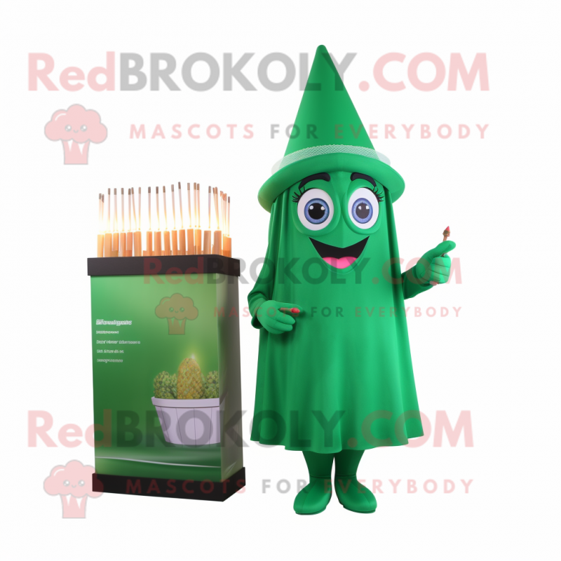 Green Scented Candle mascot costume character dressed with a Pencil Skirt and Caps Green Scented Candle mascot costume character dressed with a Pencil Skirt and Caps