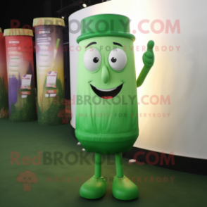 Green Scented Candle mascot costume character dressed with a Pencil Skirt and Caps
