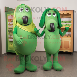 Forest Green Hot Dogs mascot costume character dressed with a Mini Skirt and Earrings