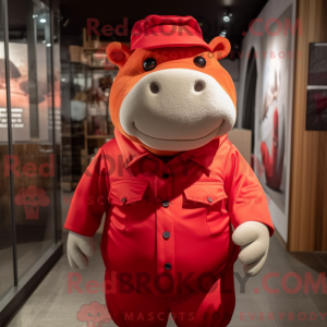 Rød flodhest maskot drakt...